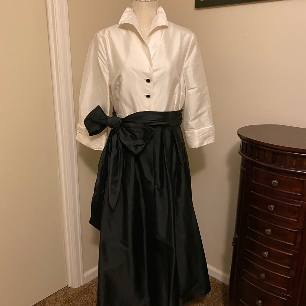 Adrianna Papell 16 Ivory and Black Two-Tone Maxi Dress